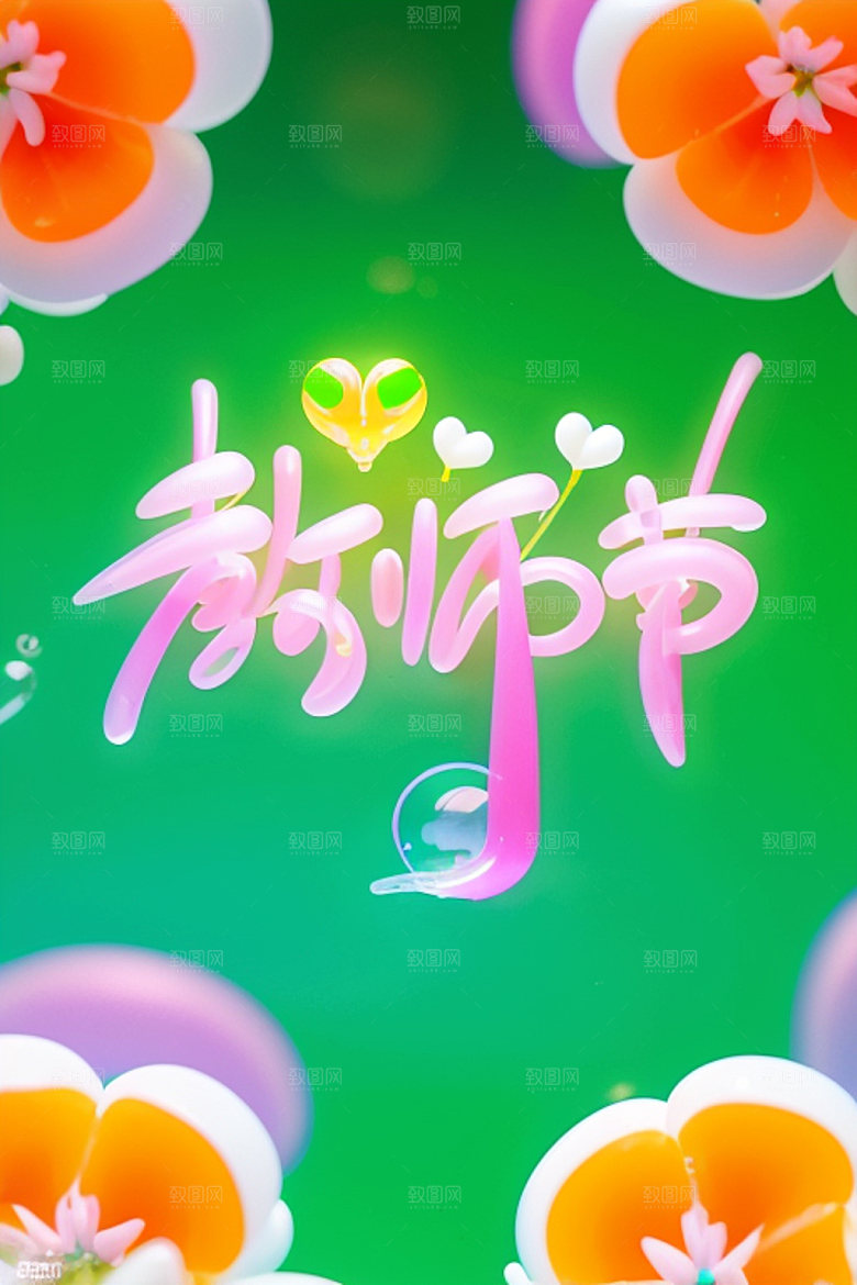 教师节感恩3D艺术字