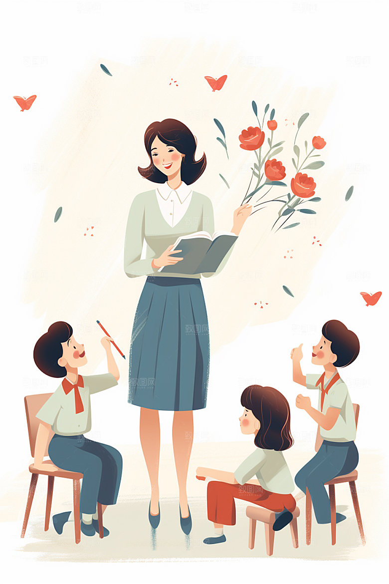 教师节温馨学生感恩插画