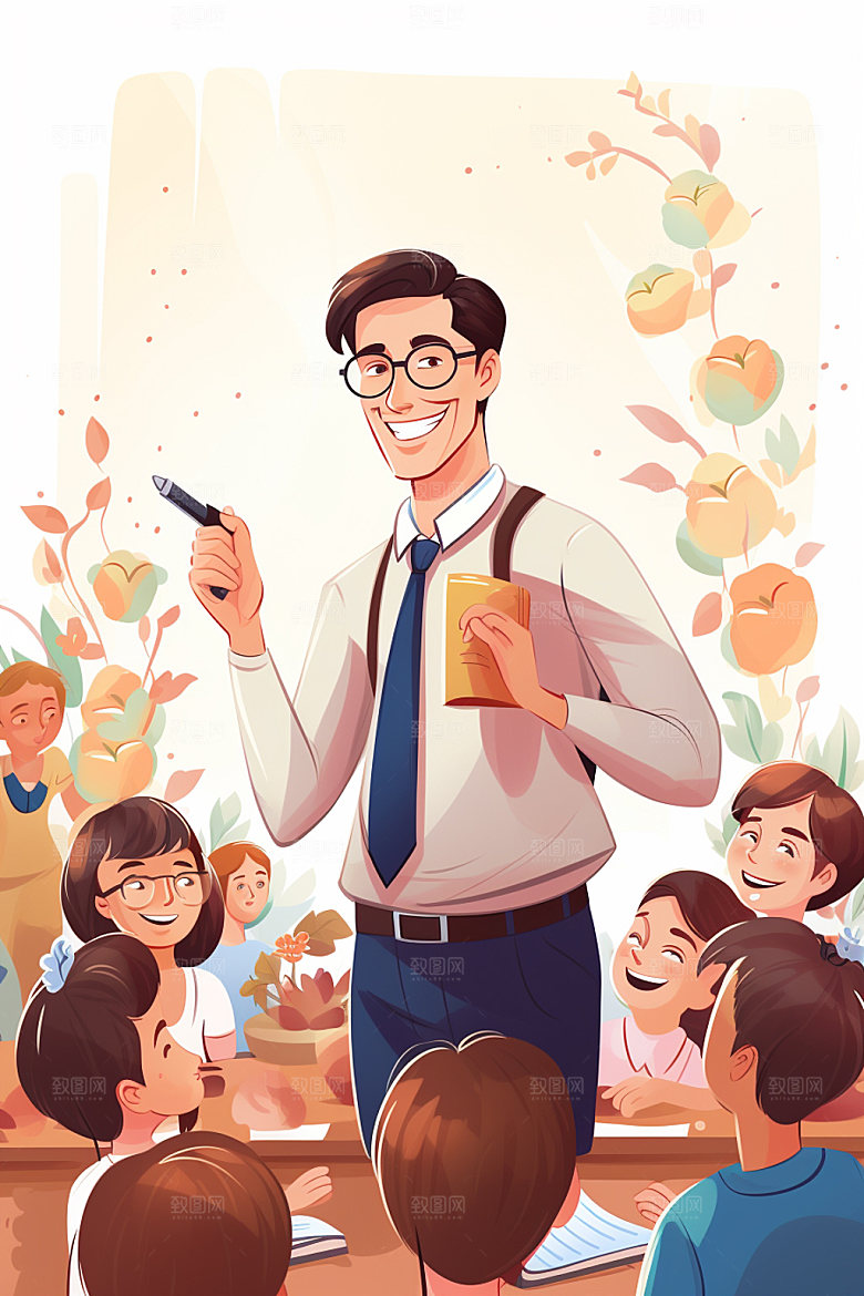 教师节温馨教书育人插画
