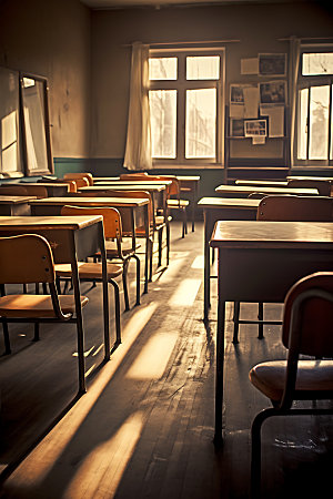 学校教室校园生活课桌椅摄影图