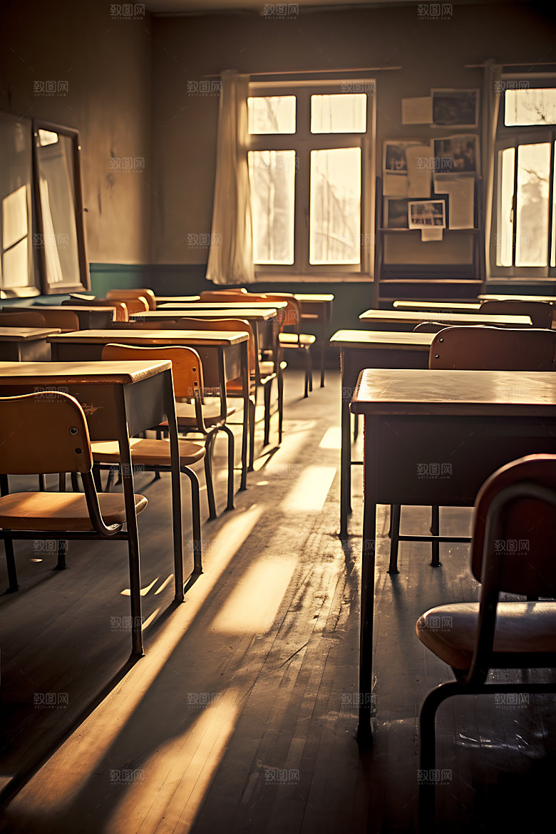 学校教室校园生活课桌椅摄影图