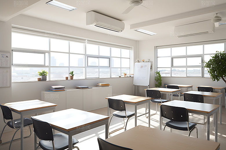 学校教室课桌椅课堂摄影图
