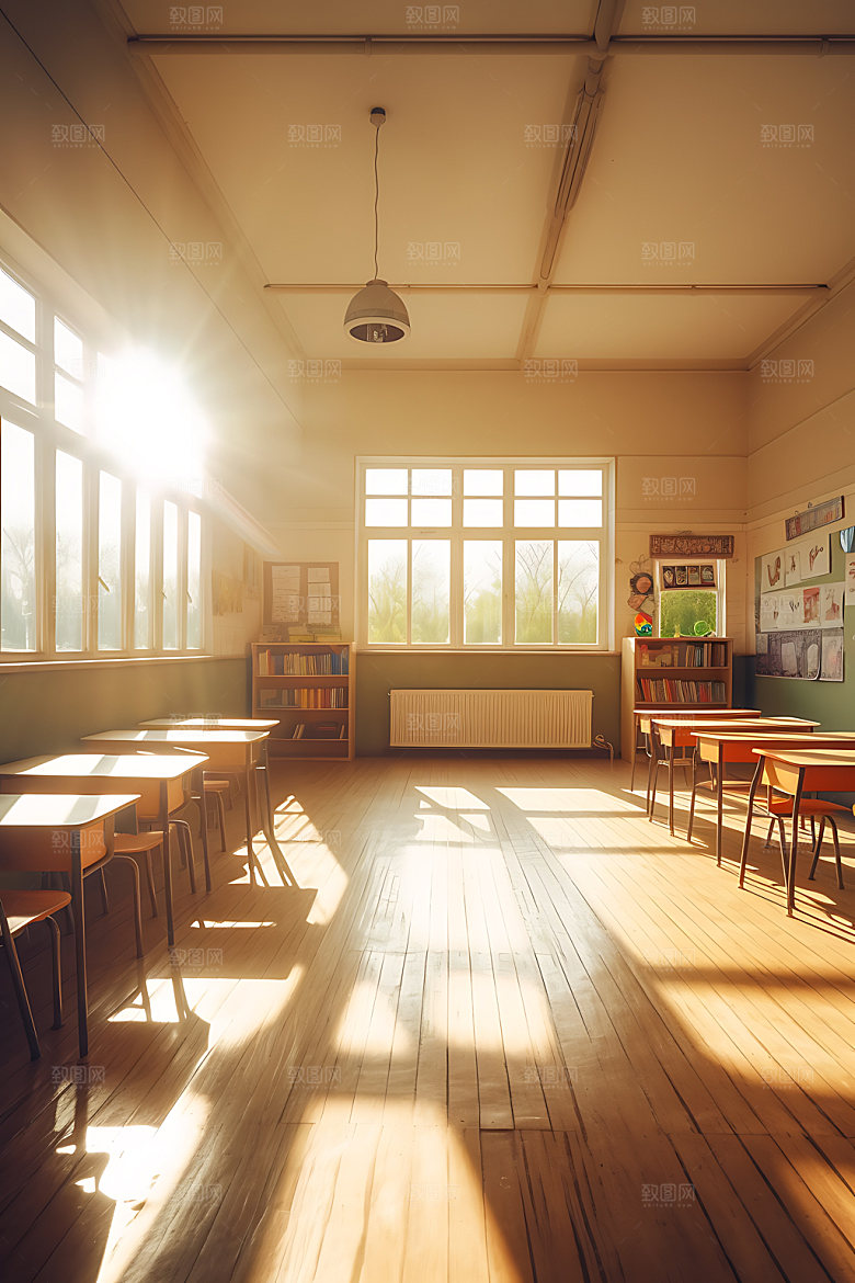 学校教室校园生活课桌椅摄影图