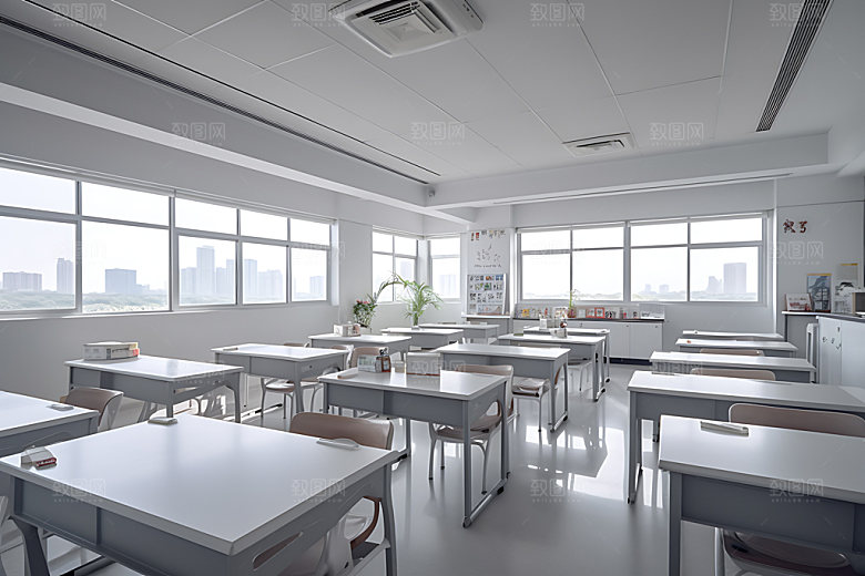 学校教室学习环境室内摄影图
