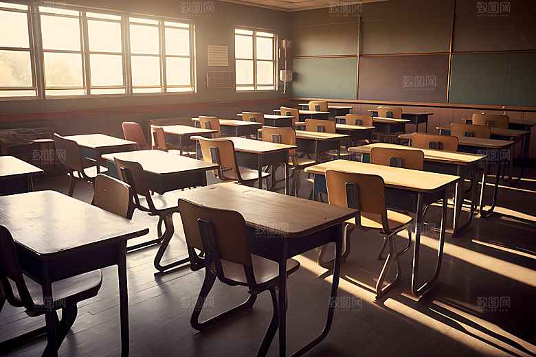 学校教室课桌椅教学空间摄影图
