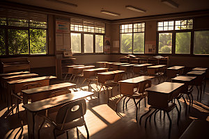 学校教室课桌椅校园生活摄影图