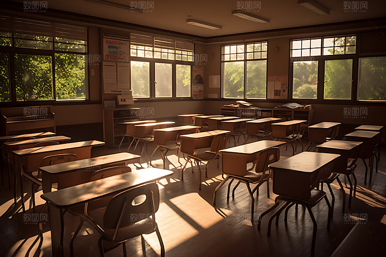 学校教室课桌椅校园生活摄影图