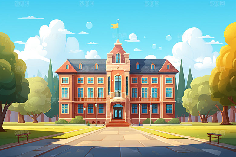 校园学校上学场景插画