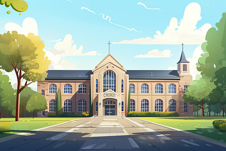 校园学校开学场景插画