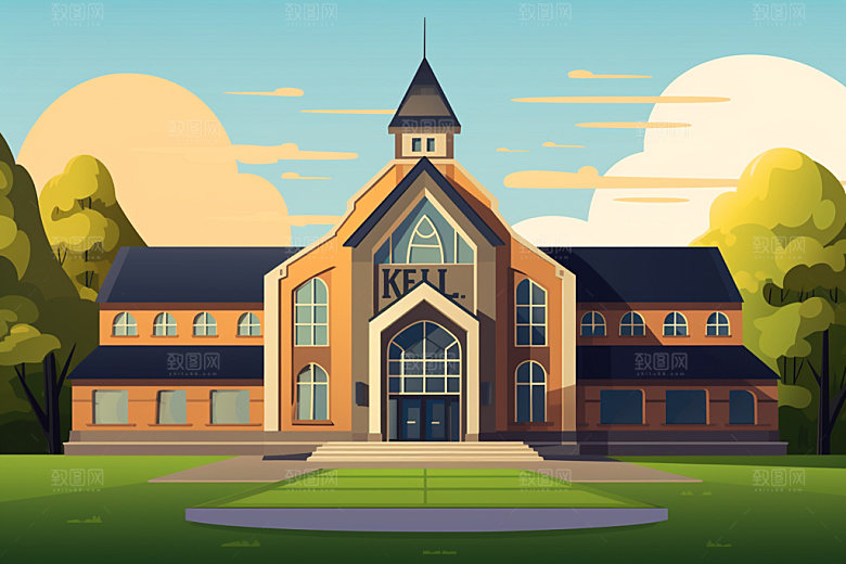 校园学习学校场景插画
