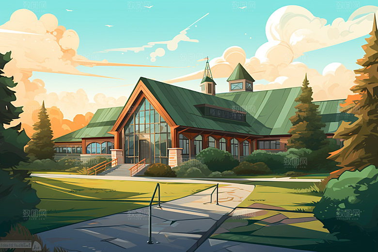 校园学习学校场景插画