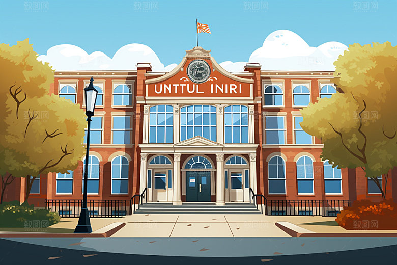 校园学习开学场景插画