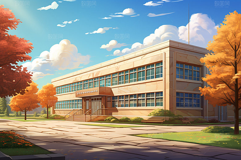 校园开学学习场景插画