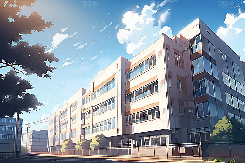 校园学校教学楼场景插画