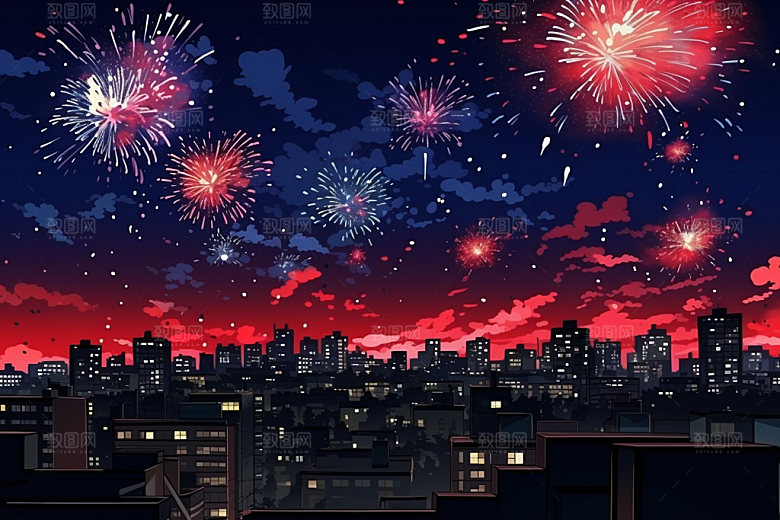 节日烟花国庆春节插画