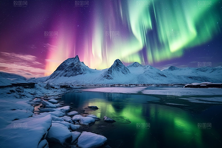 极光风景雪地摄影图