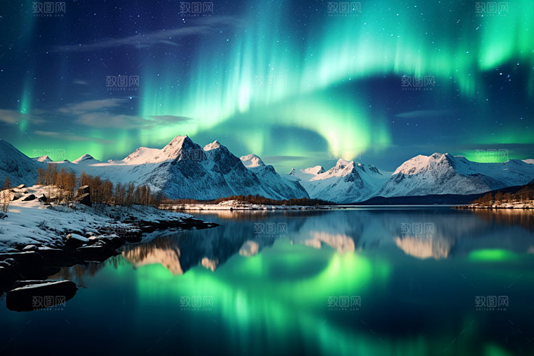 极光雪地极地摄影图