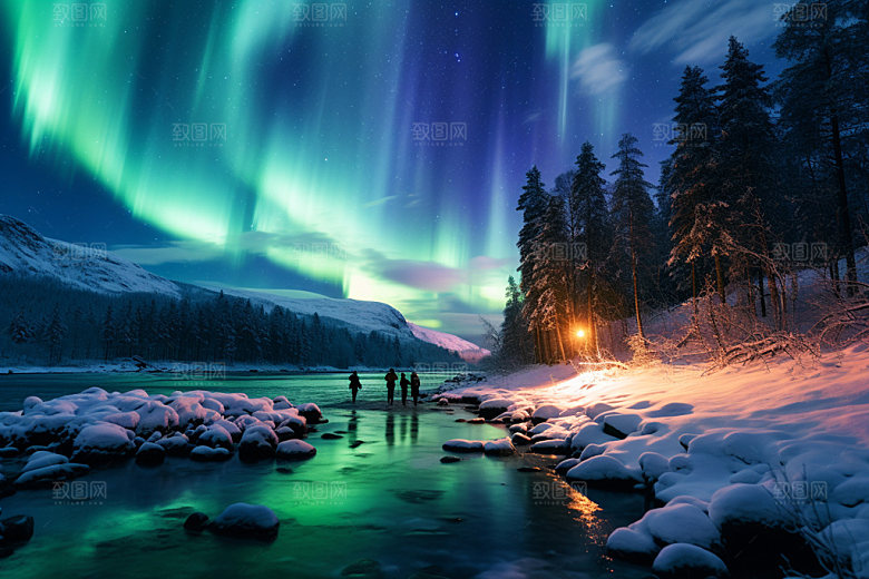 极光雪地旅游摄影图
