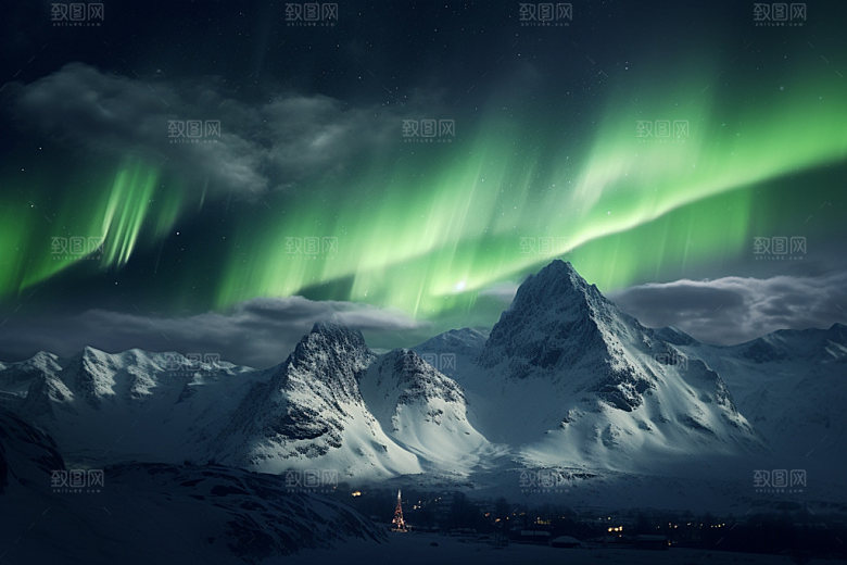 极光雪地风光摄影图