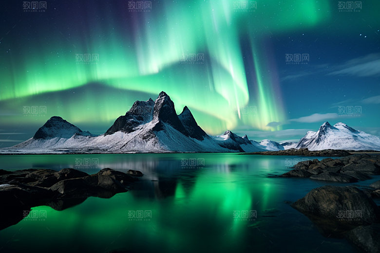 极光风景雪地摄影图