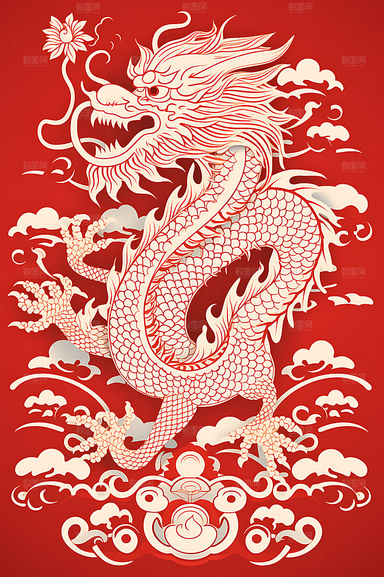 中国龙喜庆生肖龙剪纸