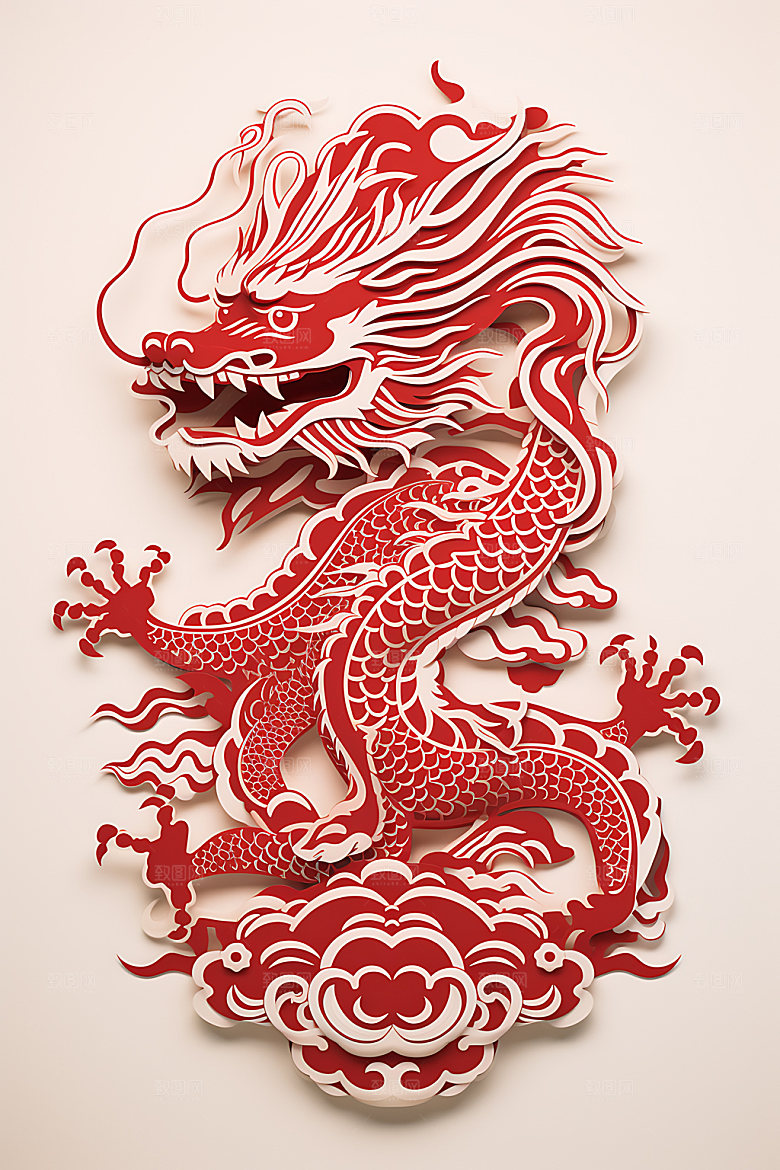 中国龙立体龙年剪纸