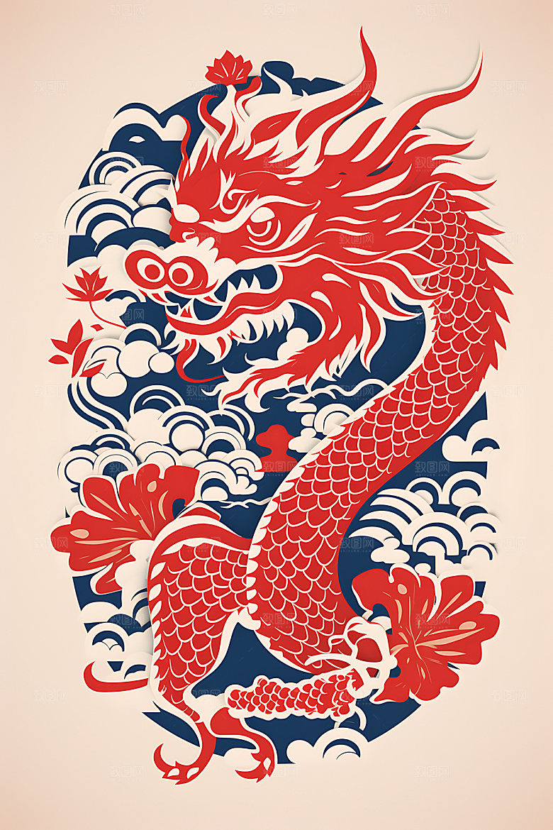 中国龙蟠龙喜庆剪纸