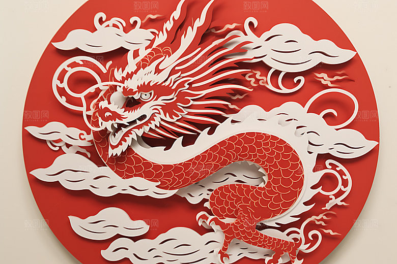 中国龙蟠龙精致剪纸