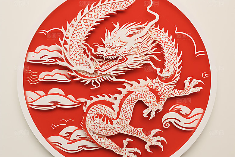 中国龙龙年蟠龙剪纸