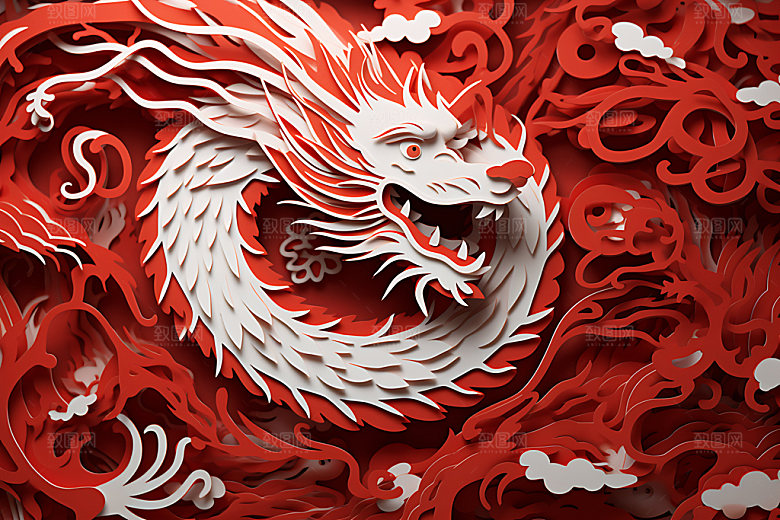 中国龙生肖龙精致剪纸