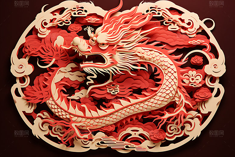 中国龙雕花立体剪纸