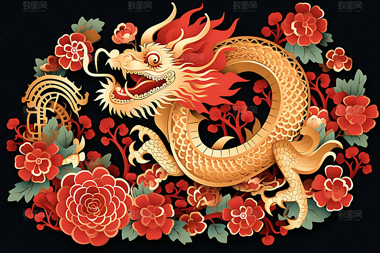 中国龙龙年雕花剪纸