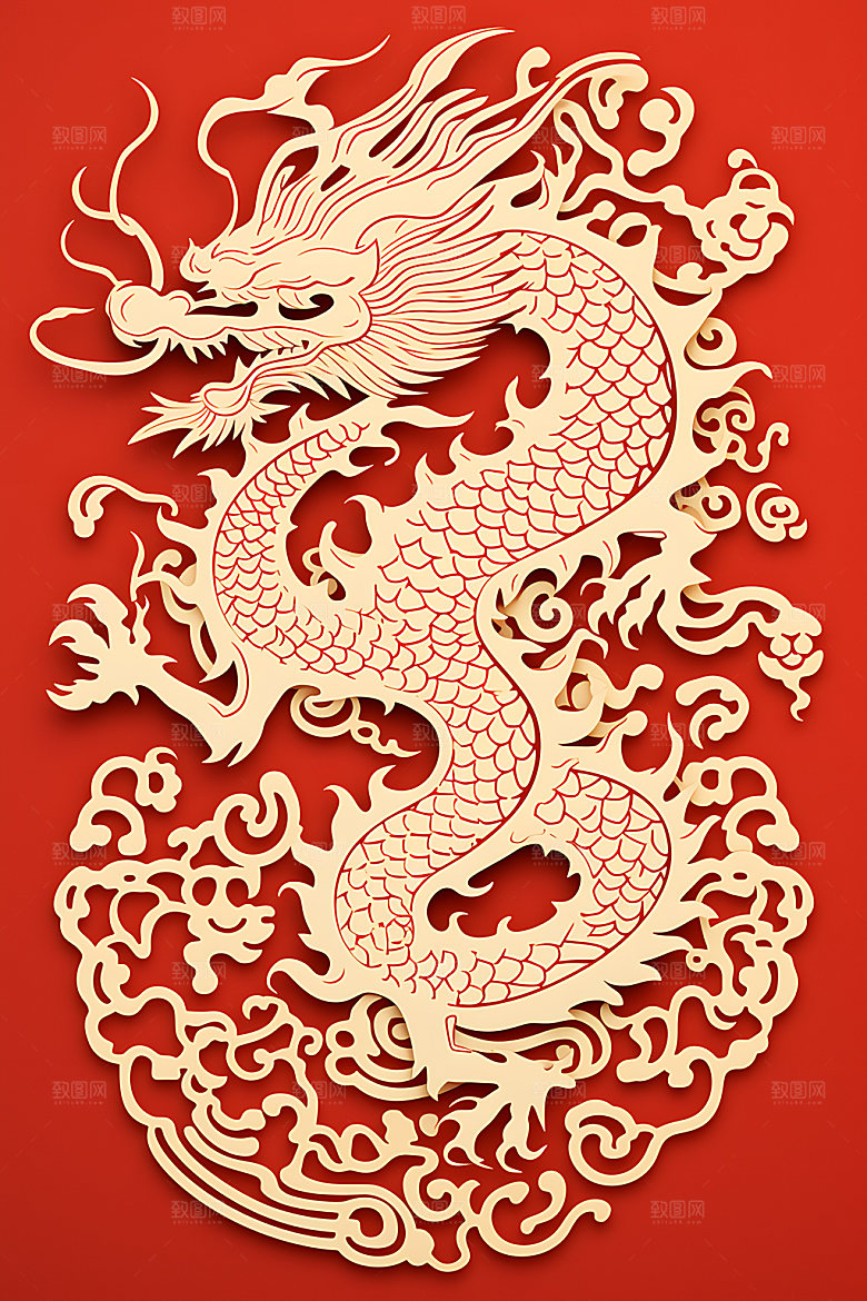 中国龙十二生肖雕花剪纸