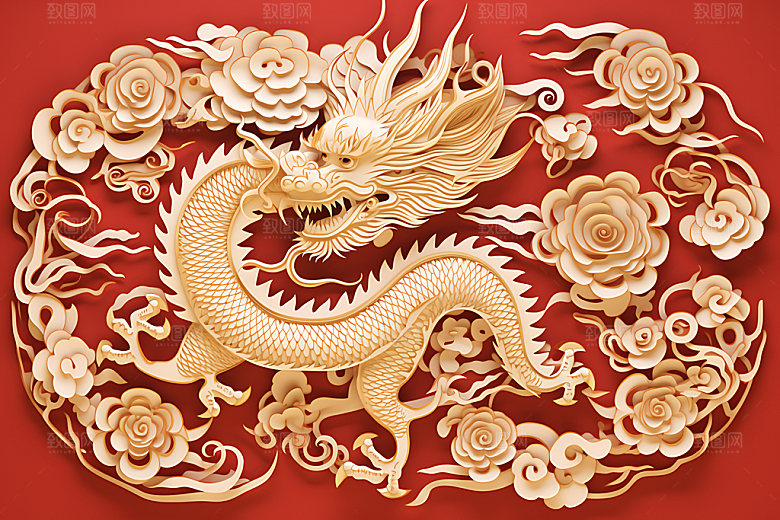 中国龙立体十二生肖剪纸