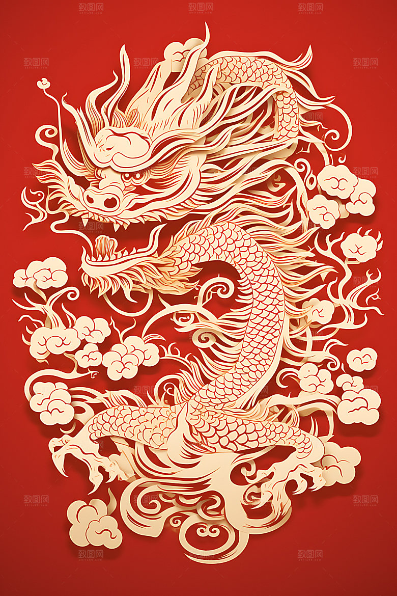 中国龙雕花龙年剪纸