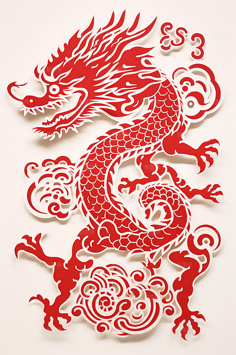 中国龙生肖龙精致剪纸