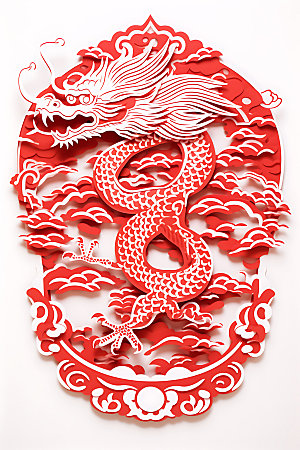 中国龙蟠龙雕花剪纸