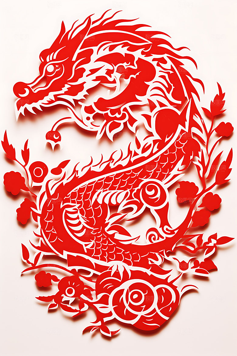 中国龙立体蟠龙剪纸
