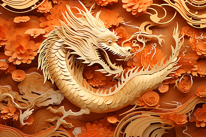 中国龙生肖龙立体剪纸