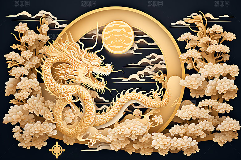 中国龙生肖龙雕花剪纸