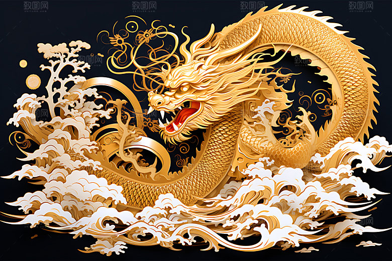 中国龙十二生肖喜庆剪纸