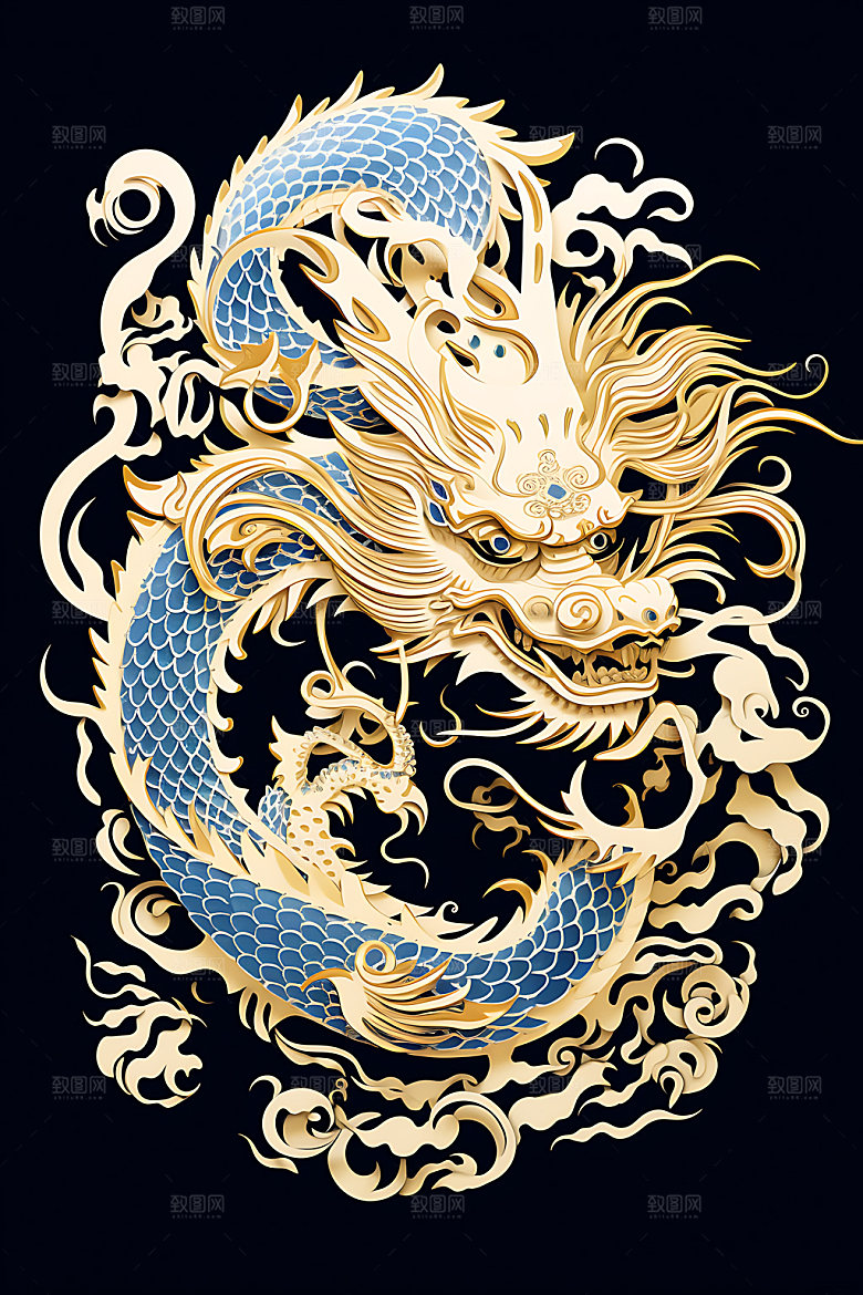 中国龙生肖龙喜庆剪纸