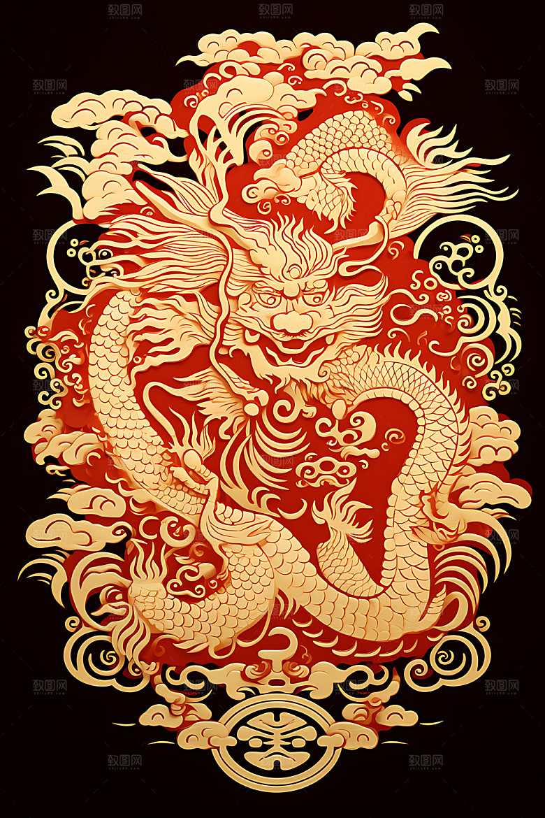 中国龙十二生肖雕花剪纸