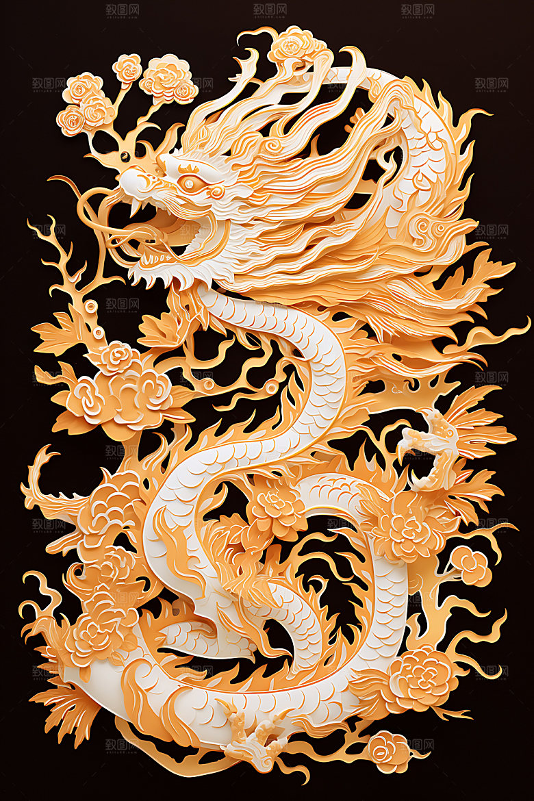 中国龙精致生肖龙剪纸