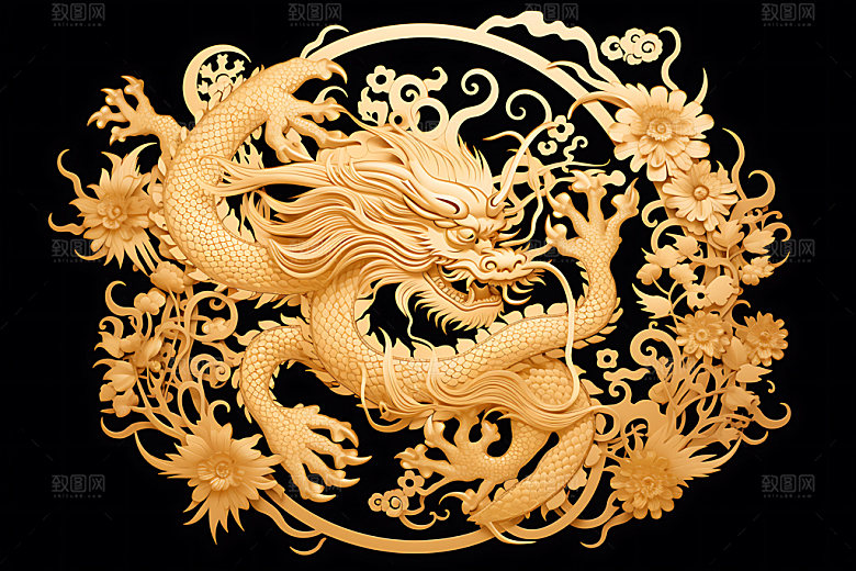 中国龙雕花精致剪纸