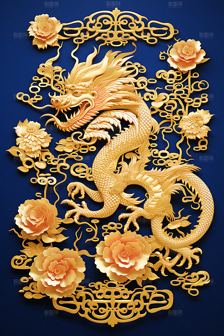中国龙立体龙年剪纸