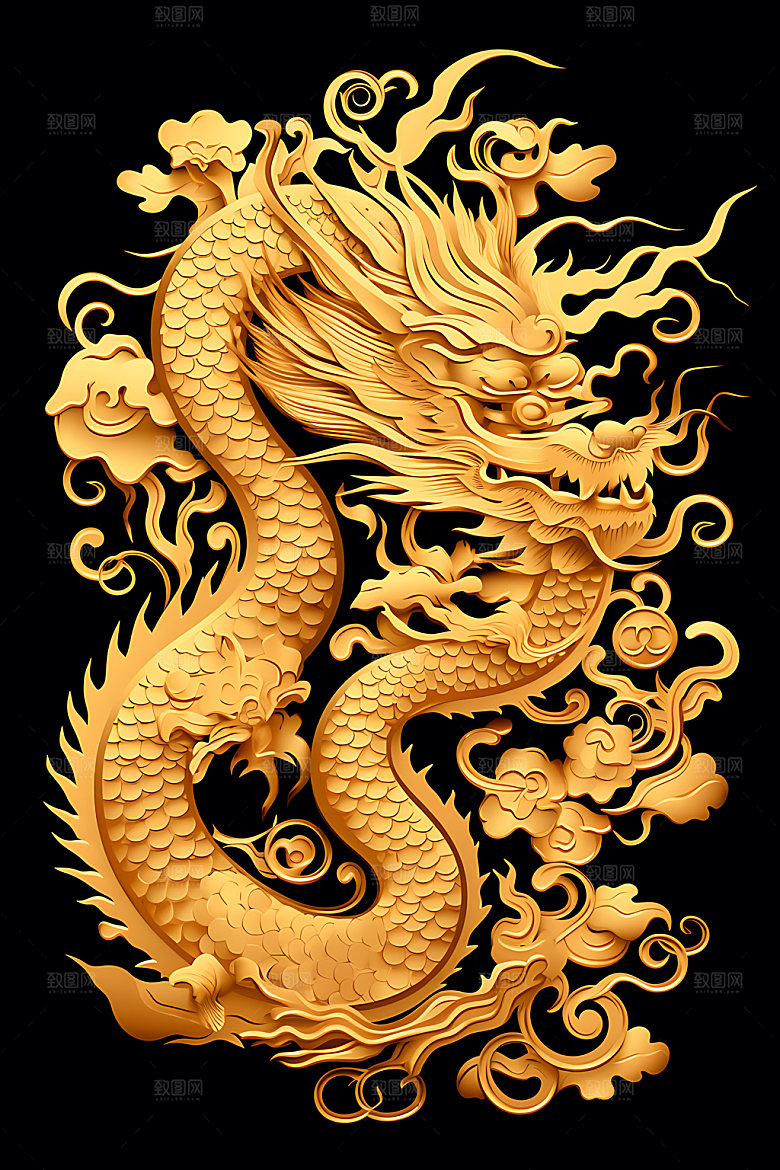 中国龙生肖龙立体剪纸