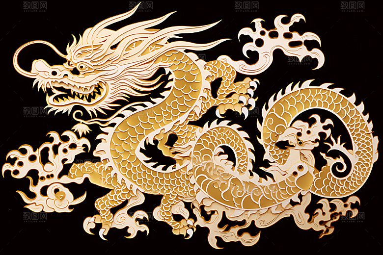 中国龙龙年十二生肖剪纸