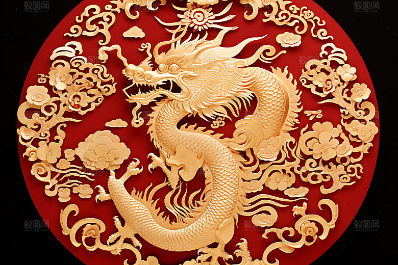 中国龙蟠龙精致剪纸