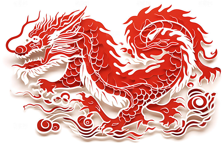 中国龙龙年立体剪纸